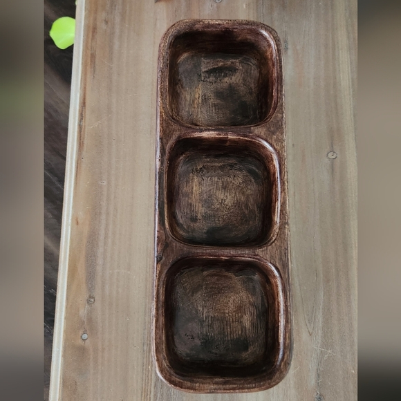 🌍 Rustic Brown Wooden Tray – Handcrafted in India 3-Compartment Organizer cute - Picture 6 of 16